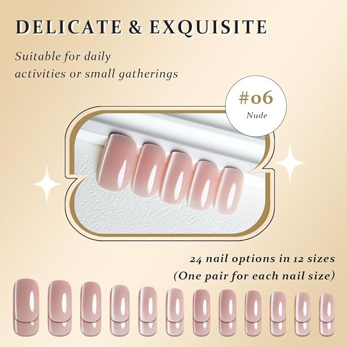 Nude Cat Eye Press on Nails Medium Square, Medium Square Press Stick on Nails Chrome for Women Gift, Nude Holographic Glitter Glossy Reusable Soft Gel Acrylic Fake Nail with Designs Cateye Effect