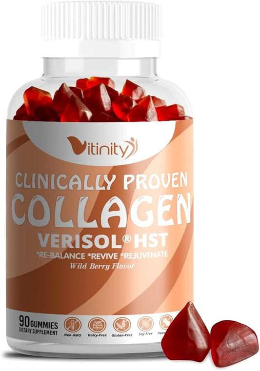 VITINITY VERISOL® HST+HA+VIT C Collagen Hard Chewy Gummies Clinically Proven Beauty.Firmer,Smoother Skin,Fewer Wrinkles,Reduced Cellulite.True Beauty from Within.The Look-Good Feel-Good -30 Day Supply