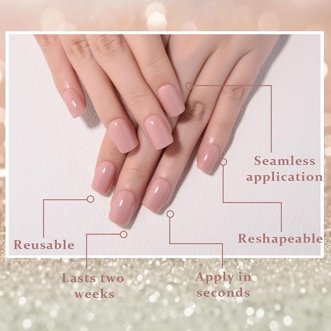 evpct Mauve Short Press on Nails Square, Glossy Soft Gel Acrylic Fake Press on Nails Manicure Kit, Reusable Artificial Stick on Nail for Women, Full Cover Easy Application Easy At-Home Salon