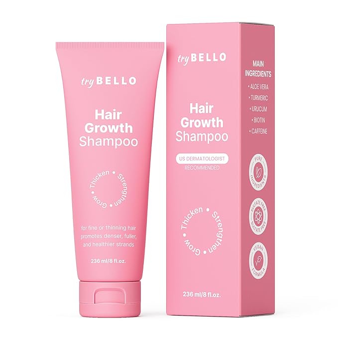 Trybello Hair Growth Shampoo | Natural Hair Thickening & Scalp Detox | Sulfate Free, Vegan, Anti-Hair Fall Formula | Caffeine, Aloe Vera, Turmeric, Urucum Extract | For All Hair Types