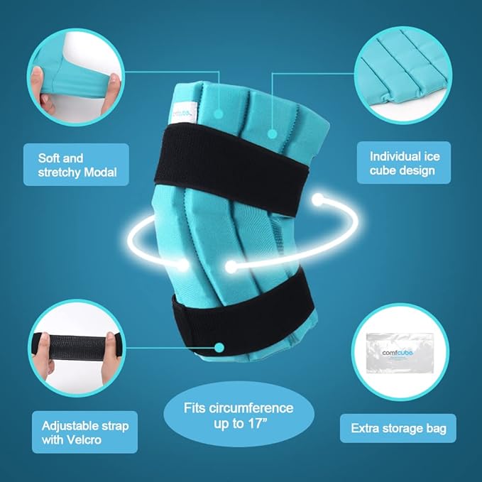 Comfcube Ice Pack for Knee After Surgery, 2 Hours Long Lasting Cold Pack for Knee Injuries, FSA Eligible, Cold Therapy Flexible Ice Pack for Pain Relief, Swelling, Surgery, ACL, Meniscus Tear