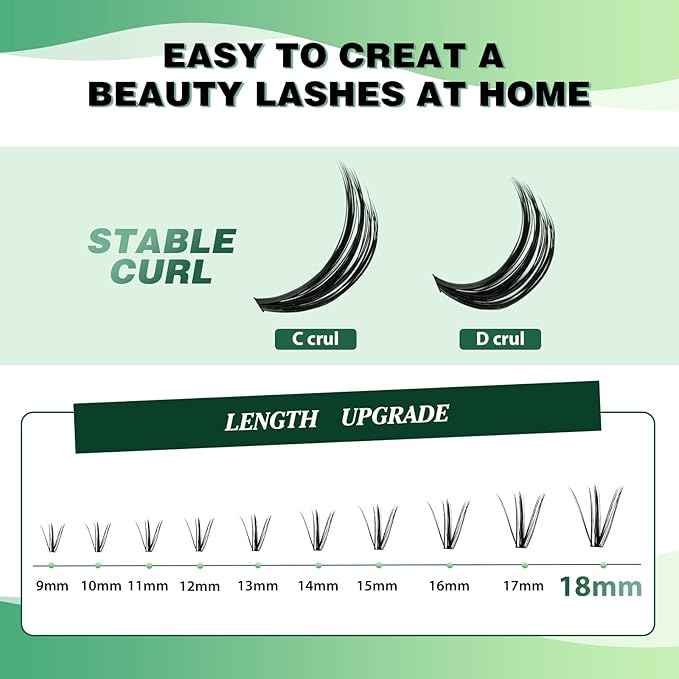 Lash Clusters 300pcs Individual Lashes 40D 0.07D Curl 15mm DIY Eyelash Extension KEYYOU Large Tray Volume Soft&Natural Eyelash Clusters(50D-0.07D,15）