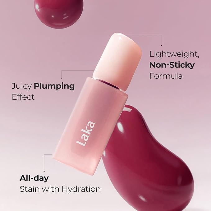 Laka Popping Balloon Lip Stain, 4.5g/0.15oz, Glossy Plumping Lip Tint, Moisturizing, Non-Sticky Texture for All-Day Hydration, Vegan, K-Beauty (#507 Playful)