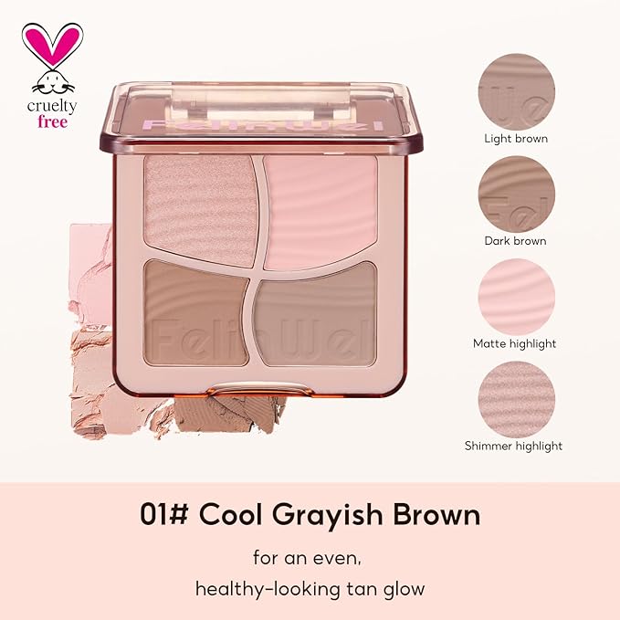 FelinWel Highlight Contour Makeup Palette Effortless Blending Matte Shimmer Highlighter Palette and Bronzer Powder for Cool Toned Skin with Brush