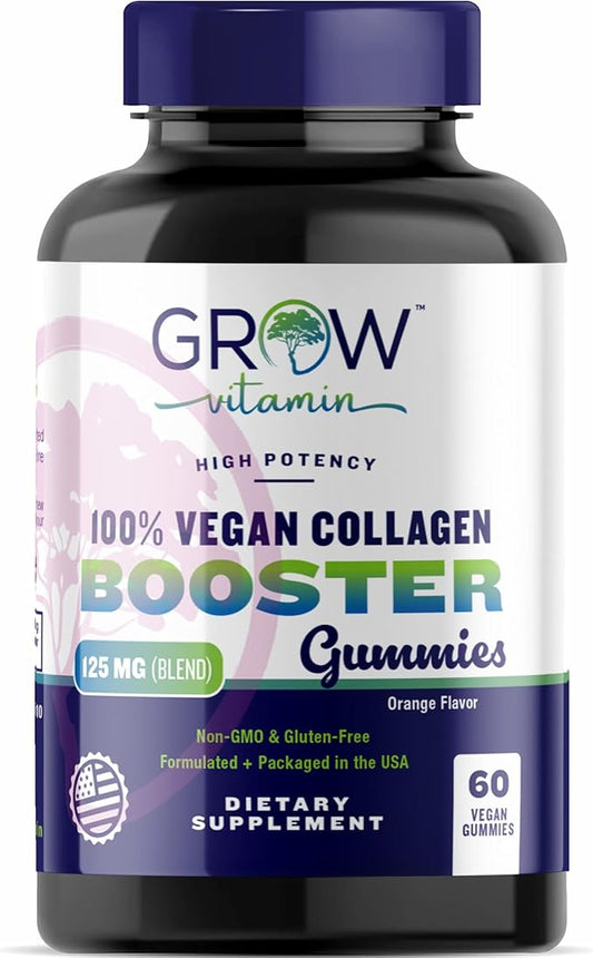 grow vitamin Collagen Booster Gummy Bears – Hair, Skin, Nails & Joint Support – USDA Organic, 100% Vegan & Non-GMO – Strawberry Flavored, 60 Vegan Gummies