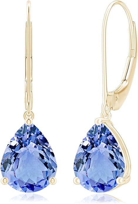 ANGARA Natural Tanzanite Earrings for Women | Solitaire Pear-Shaped Tanzanite Leverback Earrings in 14K Solid Gold/Platinum | December Birthday, Anniversary, Gemstone Jewellery Gift