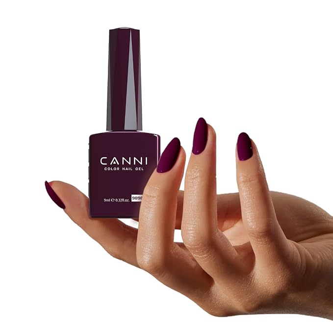 CANNI Dark Red Purple Gel Nail Polish, 1Pcs Burgundy Red Purple Color Nail Polish High Gloss Manicure Salon DIY