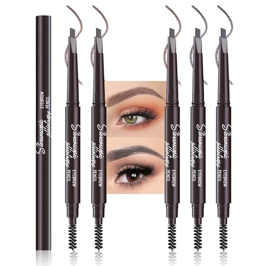5 Pcs Ultimate Eyebrow Retractable Definer Pencils,Dual-Sided Natural Soft Textured Eyebrow Pencil, for Daily Look Eyebrow Makeup,Brow Brush,Fine Tip (3*Mudium Brown+2*Grey)