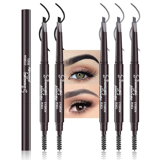 5 Pcs Ultimate Eyebrow Retractable Definer Pencils,Dual-Sided Natural Soft Textured Eyebrow Pencil, for Daily Look Eyebrow Makeup,Brow Brush,Fine Tip (2*Black+3*Grey)