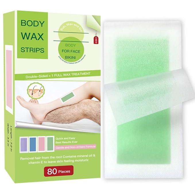 Wax Strips for Hair Removal - 80PCS Body Waxing Strips Patches with 20 Bags Calming Oil Wipes Honey Depilatory Patch at Home Easy Hair Removal for Men, Women, Face, Body
