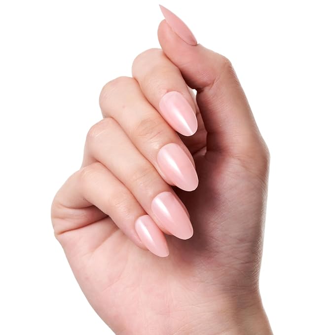 GLAMERMAID Light Pink Nude Press On Nails Short Almond, Translucence Coral Glossy Handmade Soft Jelly Gel Fake Nails, Pure Round Oval Stick Glue on Nails Kit for Women, Reusable Acrylic False Nail Set