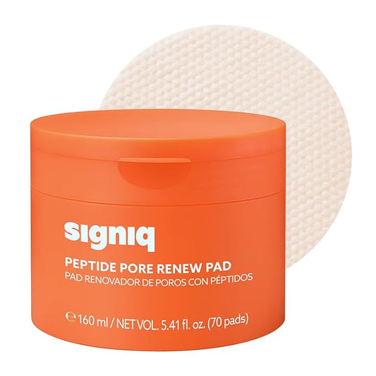 signiq Peptide Pore Renew Pad, Pore Purifying and Firming, Peptide, 0.2% BHA, Mini-Embossed Toner Pads for Glass Skin, Korean Skincare (70 Pads, 160ml, 5.41 fl.oz.)