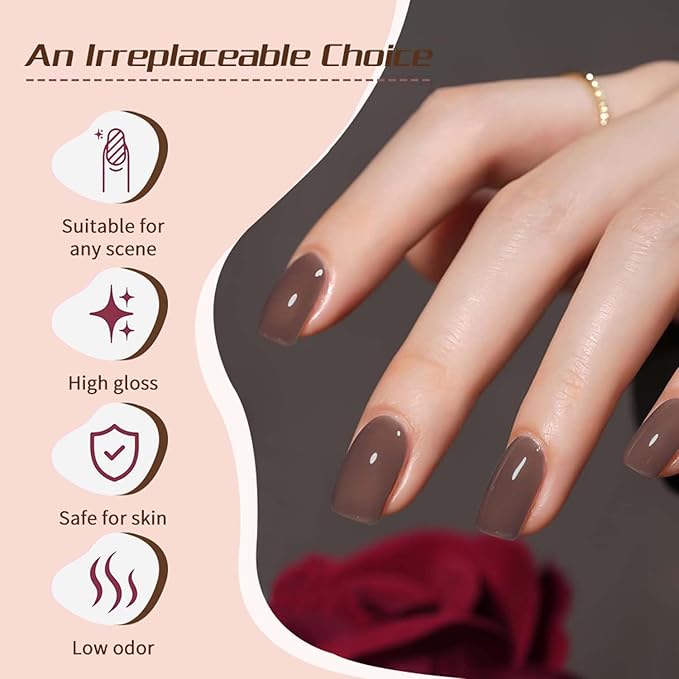 JR Gel Nail Polish 10pcs 0.4oz Nude Brown Gel Polish Color Long Lasting Soak off Gel Polish Nail Art Manicure Salon DIY Nail Gifts for Women B Set