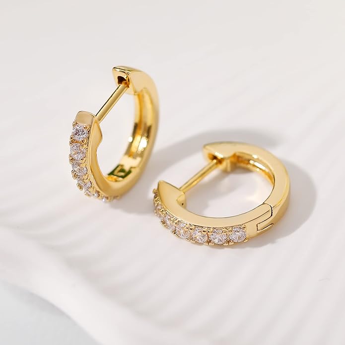 Gacimy Gold Huggie Earrings for Women 14K Real Gold Plated, Small Cubic Zirconia Cartilage Hoop Earrings Cuffs for Women