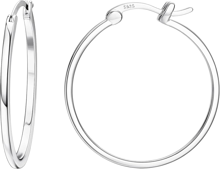 Hayoso 18K Gold Plated Hoop Earrings - 925 Sterling Silver Hoop Earrings Womens Hypoallergenic Hoops | Square Tube Hoop Earrings for Women 15mm/20mm/30mm/40mm