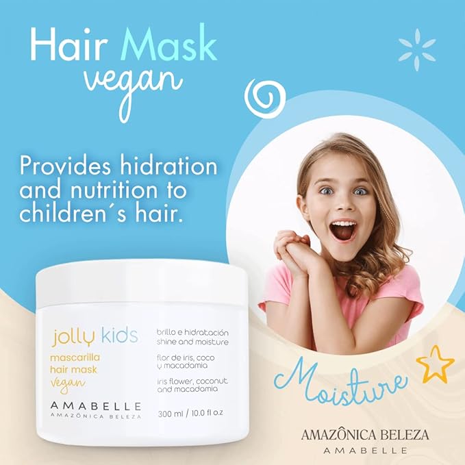 AMAZÓNICA BELEZA AMABELLE Hair Mask Jolly Kids |Vegan | Moisturizes and Nourishes | For All Hair Types, Curly, Straight | Promotes Healthy Growth | Mascarilla para Niños |10 Oz