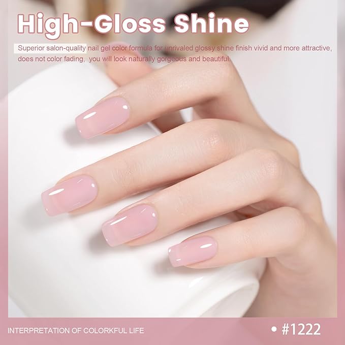 RARJSM Nude Rosy Pink Gel Nail Polish Soft Jelly Neutral Skin Tone Sheer Milky Creamy Nudegel 1PC 15ml Single Bottle Transparent French Manicure Soak off UV LED Cured for Home Salon DIY