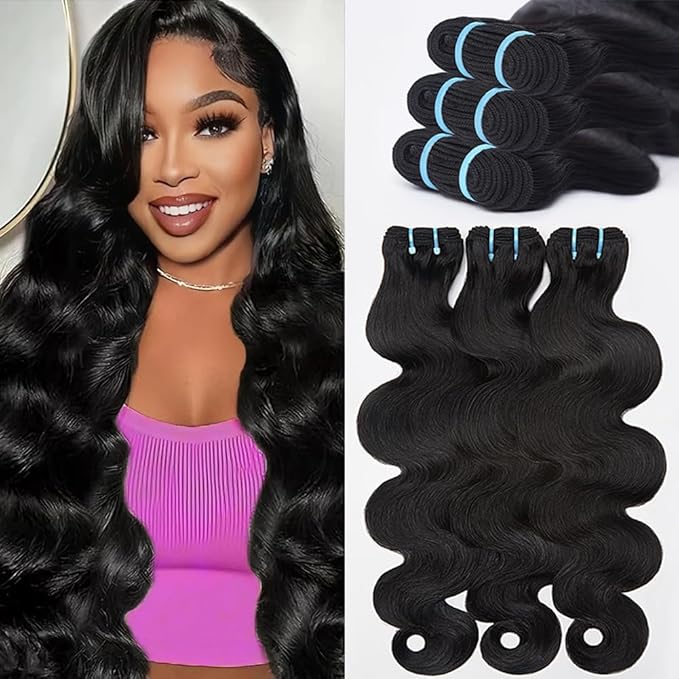 16A Body Wave Bundles Human Hair 100% Real Raw Human Hair Bundles Body Wave 26 28 30 Inch,No Tangle Shedding,Triple Lifespan Virgin Hair Extensions Thick Weave Reusable