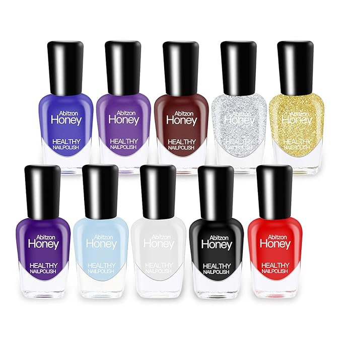 Abitzon NEW Nail Polish Set (10 Bottles) - Non-Toxic Eco-Friendly Easy Peel Off & Quick Dry Water Based Nail Polish