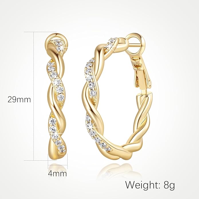 ENROSE Gold Plated Hoop Earrings 14K Gold Plated Earring for Women Twisted Large Hoop Earrings Minimalist Diamond Earring Jewelry 29mm*4mm