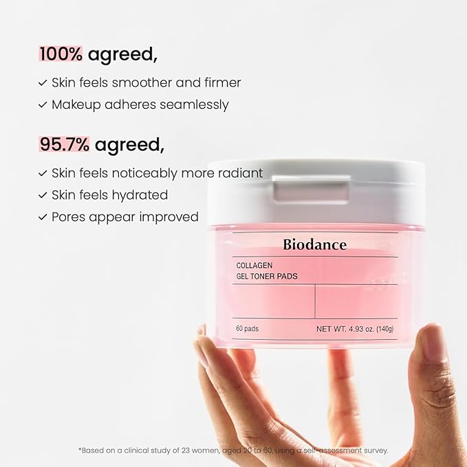 Biodance Collagen Gel Toner Pads, Pore Minimizer for Face, Improving Elasticity, Plumping Toner Pads for Sensitive Skin, Korean Skin Care, Gifts for Womenㅣ4.93 fl.oz.(140g)*60Pads