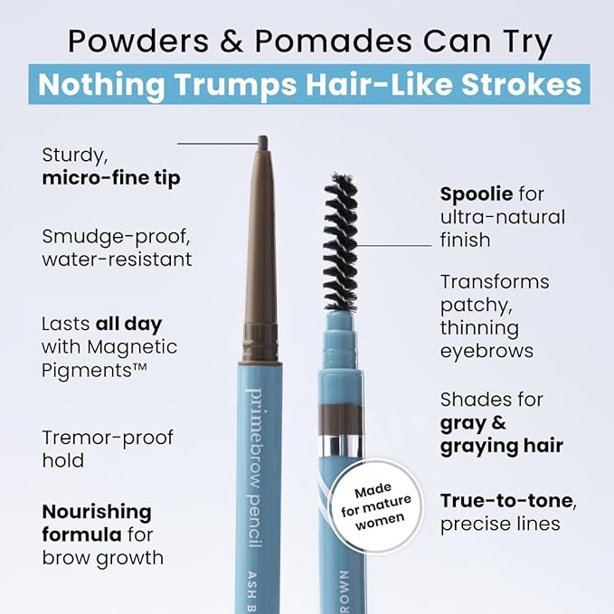 Prime Prometics PrimeBrow Pencil for Mature Women – Ultra-Precise Tip for Natural, Hair-Like Strokes – Smudge-Proof & Long-Lasting Wear – Great for Thinning, Sparse, or Graying Brows (Taupe)