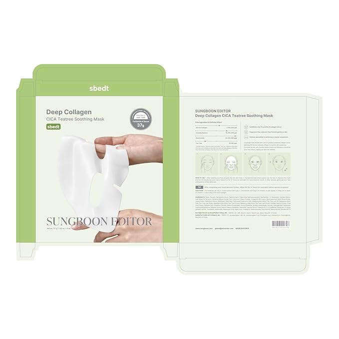SUNGBOON EDITOR Deep Collagen CICA Tea Tree Overnight Mask | Acne Mask for Redness & Soothing | 2,160,000PPB Collagen + Tea Tree + Centella | Korean Skincare, 4ea