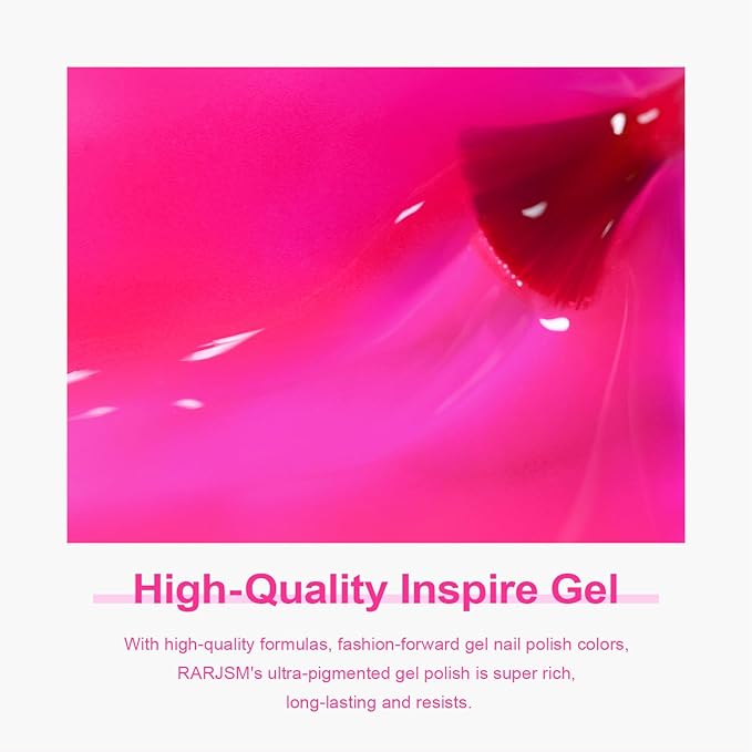 RARJSM Hot Pink Jelly Gel Nail Polish Sheer Clear Bright Pink Gel Nail Polish Transparent Neon Pinky Pastel Nude Nail GelPolish Varnish Curing Requires LED UV French Manicure Soak Off for Home Salon