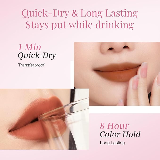 CARSLAN Stay Locked Lip Tint, Quick-Dry Long Lasting Transfer Proof Matte Lip Stain, Moisturizing Glow-Boosting Lightweight Lipstick (06)
