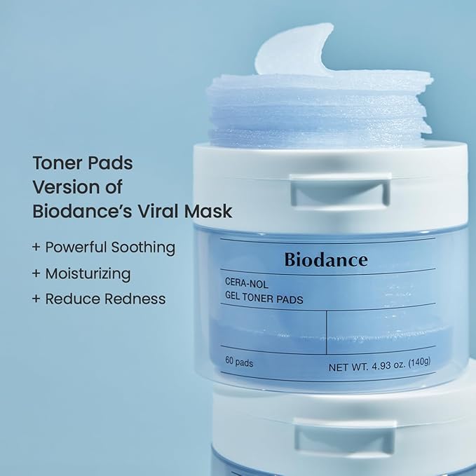 Biodance Cera-NOL Gel Toner Pads, Deep Hydrating & Soothing Toner Pads for Sensitive Skin, Redness Reducing & Comfort Mositurizing, Korean Skin Care, Gifts for womenㅣ4.93 fl.oz.(140g)*60Pads