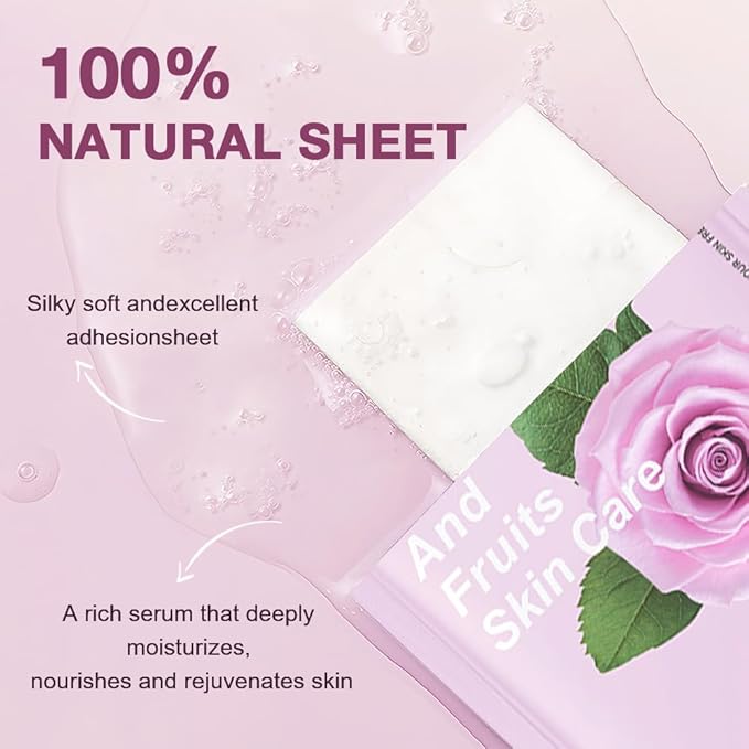 CAKAILA 8 Pack Rose Face Mask,Pink Face Masks Spa Day kit Supplies for Women,Sheet Facial Mask Skincare for Kids Gifts Set,Hydrate Nourish Soothe for All Skin Types,Spa Party Favors