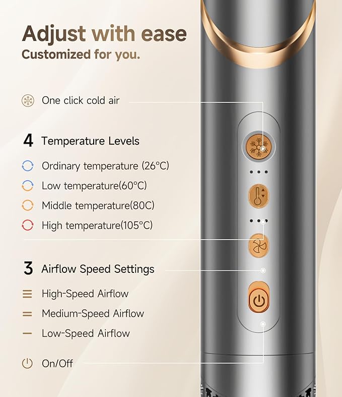 8 in 1 Hair Styler Curler & Air Dryer Brush, 110,000 RPM High-Speed Negative Ionic Foldable Hair Dryer Fast Drying, Multi Professional Hot Air Styler for Curling Volumizing Straightening Styling(Gray)