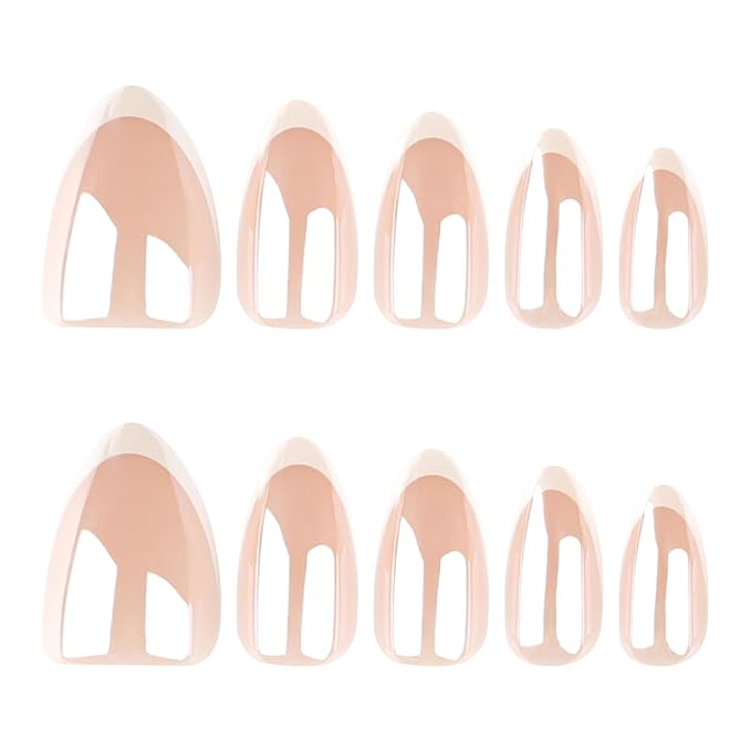 XZMeiLun Press On Nail, French Tip Chrome Acrylic Press On Nails Short Almond, Designer Reusable Glazed Fake Nails, Glossy Soft Gel Nails Wedding and Party, Stick On Glue On Nails Press Ons for Women