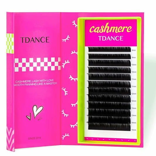 TDANCE Cashmere Lash Extensions Super Matte Black Classic Lash Extension 0.05mm Thickness D Curl 8-15mm Individual Volume Lash Extensions for Professional Salon Use(0.05-D,8-15mm)