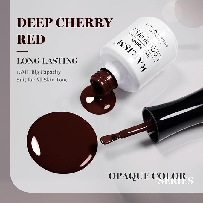 RARJSM Deep Cherry Red Gel Nail Polish Creamy Mocha Brown Gelpolish 15ML 1Pc Soak off Curing Required Nail Art French Manicure Salon DIY at Home Fall Winter