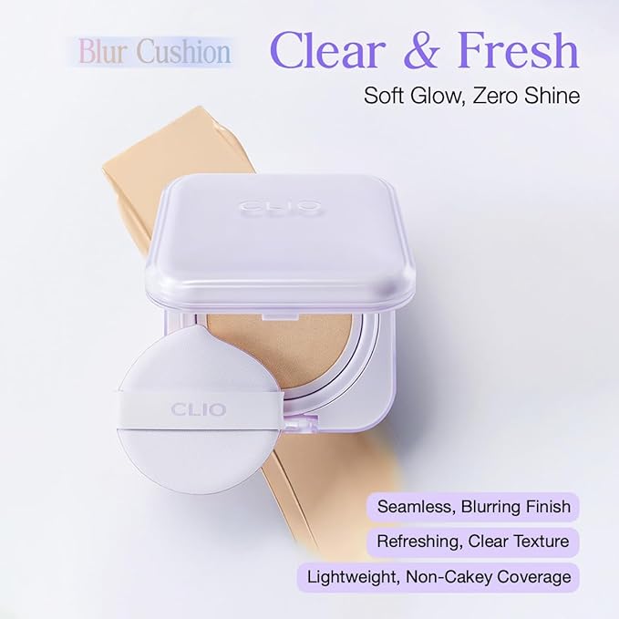 CLIO Kill Cover Mesh Blur Cushion Foundation, Flawless Full Coverage, Pore Blurring for Smooth Skin, Semi-Matte Finish, Long-Lasting, Lightweight, Oil-Control, Korean Foundation (21N LINEN)
