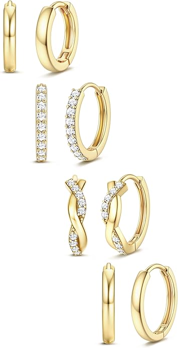 Jstyle Small Gold Hoop Earrings for Women Trendy 14K Gold Plated Huggie Earrings Hypoallergenic Cartilage Earring Stacks Cute Dainty Huggie Hoops Earring Sets for Multiple Piercing