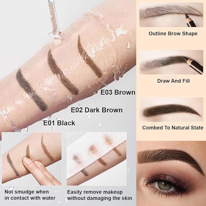 Eyebrow Pencils for Women with Sharpener, 6Pcs Hard-Core Wooden Eye Brow Eye Liner Pencils for Beginner Makeup, Waterproof & Sweat-Proof (6Pcs-Dark Brown)