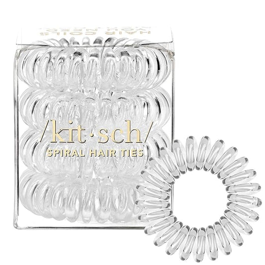 Kitsch Spiral Hair Ties for Women - Creaseless and Dent-free Coil Hair Ties | No Damage, Phone Cord Coils | Made of Flexible and Durable Plastic | Ideal Gifts for Women - 4pcs (Clear/Transparent)