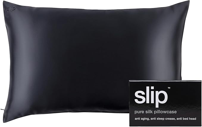 slip The Original Queen Pure Silk Pillow Case - 100% Pure 22 Momme Mulberry Silk - Queen Size Standard Pillow Case - Anti-Aging, Anti-BedHead, Anti-Sleep Crease, Black (20" x 30")