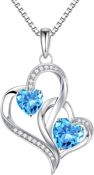Iefil Valentines Day Gifts for Her, Birthstone Necklace for Women, 925 Sterling Silver Double Birthstone Necklace | Anniversary Birthday Gifts | Personalized Jewelry Gift for Wife Mom Girlfriend