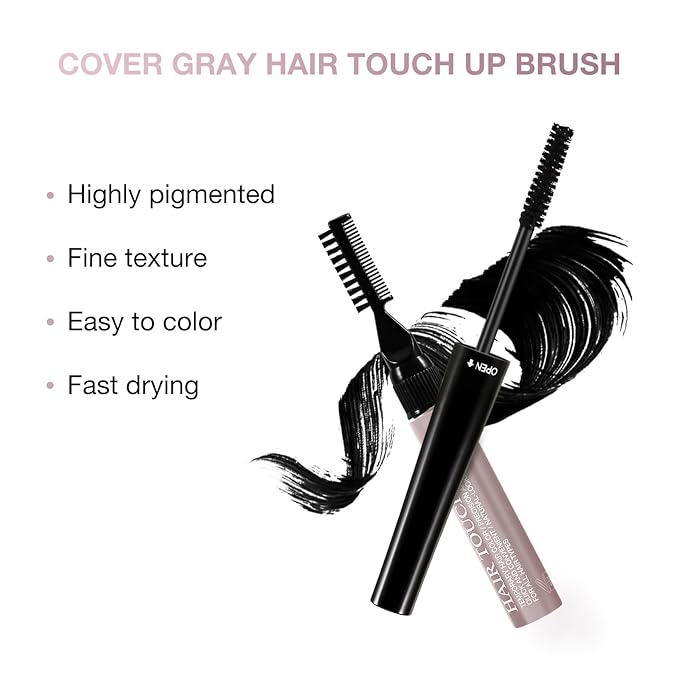 GEUUFEA Hair Mascara for Gray Hair, 3 In 1 Hair Color Concealer Stick with Precision Applicator, Temporary Hairline Filler, Multi-Purpose Mascara for Eyebrow and Beard（Black）