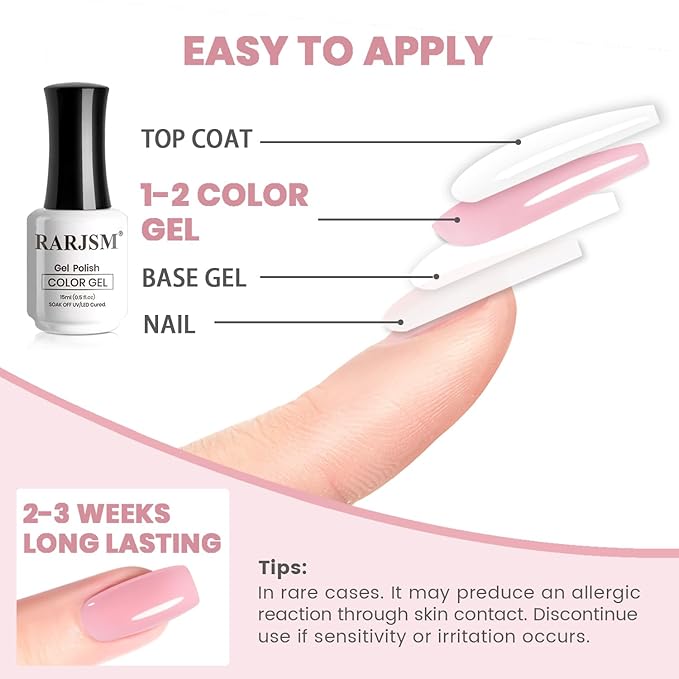 RARJSM Nude Jelly Gel Nail Polish Cotton Candy Pink Neutral Skin Tone Sheer Gel Polish 1PC 15ml Single Bottle Cream Transparent Pink Nail Gel Polish Soak off UV LED Cured for Home Salon DIY Manicure