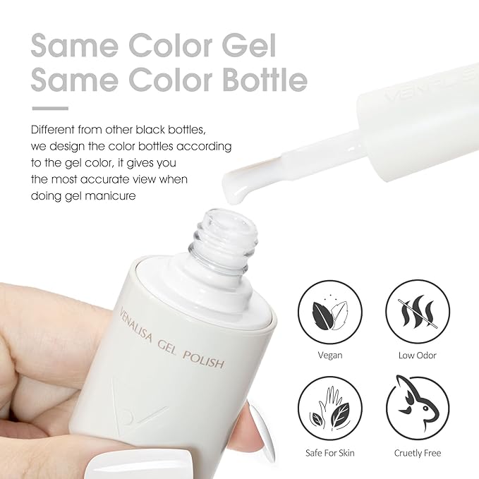 VENALISA Milky White Gel Nail Polish, 1 Pcs Jelly White Gel Polish Color High Gloss Soak Off U V Nail Manicure Salon and DIY at Home Gifts for Women