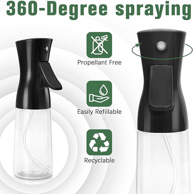 Fun Gift Spray Bottle For Hair,Continuous Water Mister for Hairstyling, Salons, Cleaning, Plants,Essential Oil Scents,Ultra Fine Mist Sprayer,6.8 OZ /200 ML-Black