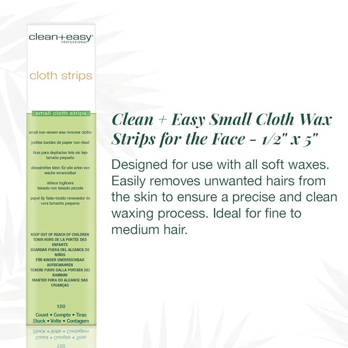 Clean + Easy Small Non Woven Wax Strips – Soft Wax Strips for Face, Upper Lip, Eyebrows & Small Areas, Facial Hair Removal, 100 Count