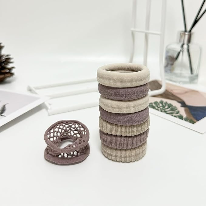 Jseng 8Packs Seamless Hair Ties for Women - Soft No Damage Elastic Hair Accessories for Thick Curly Hair - Beige & Dusty Lavender