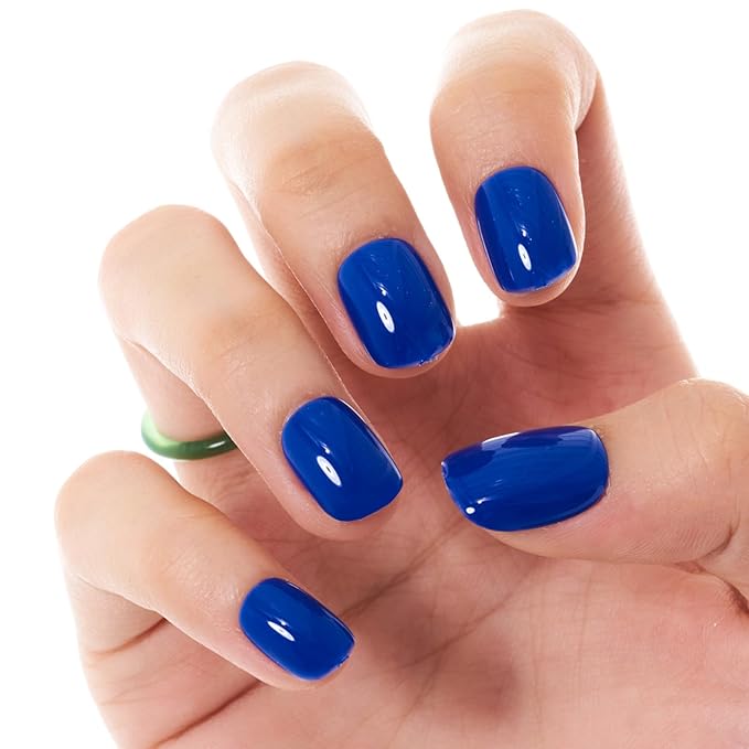 GLAMERMAID Navy Blue Extra Short Press on Nails, Pure Dark Blue Fake Nails Short Squoval, Nutural Soft Jelly Gel Natural Square Glue on Nails, Acrylic False Nails, Glossy Round Fake Nails for Women