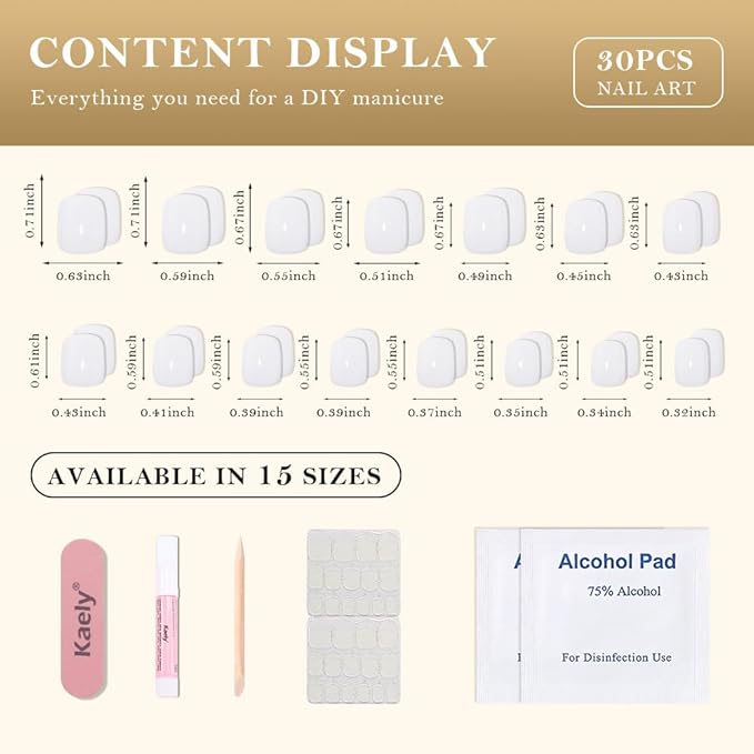 evpct White Glossy Press on Nails Short Square, Glossy White Fake Nails Summer Reusable, Acrylic False Nail Stick on Press ons for Women Gifts, Perfectly Fit Durable False Nail Kit & Gel 30Pcs