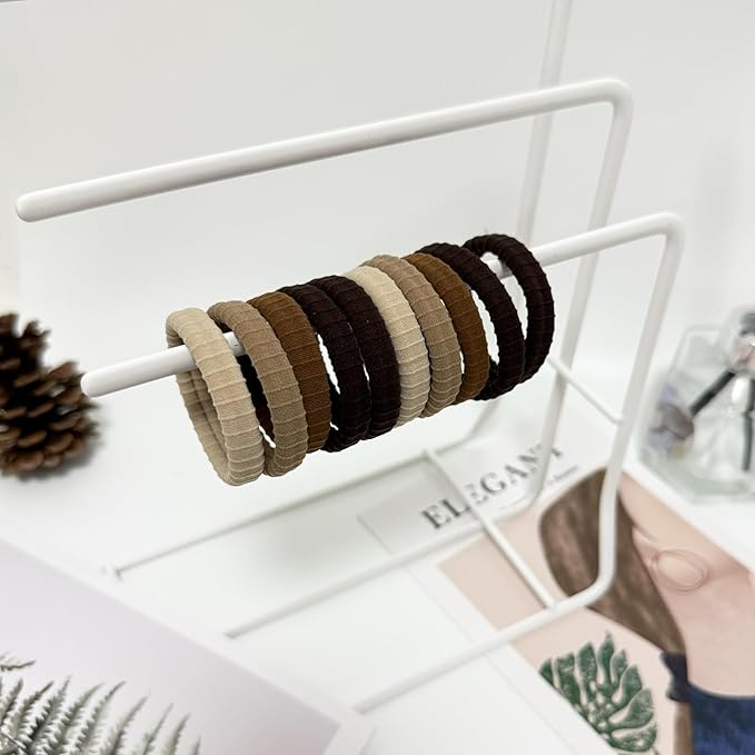 Jseng 10Packs Seamless Hair Ties for Women - Soft No Damage Elastic Hair Accessories for Thick Curly Hair - Neutral Brown